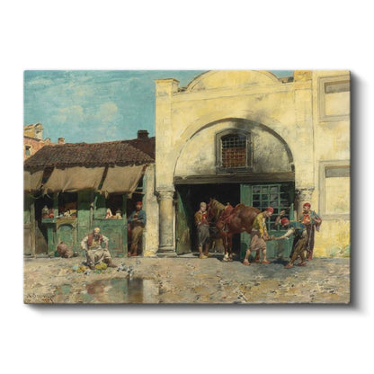 Osmanlı Çarşısı - Nalbant Dükkanı Önünde Günlük Yaşam Kanvas Tablo