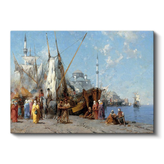 İstanbul Limanı - Yelkenliler ve Cami Manzarası Kanvas Tablo
