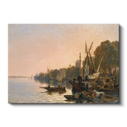 Nil Kıyısı - Gün Batımında Tekneler ve Manzara Kanvas Tablo