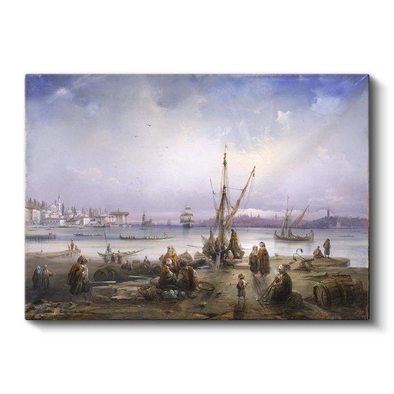 İstanbul Kıyıları - Balıkçılar ve Deniz Manzarası Kanvas Tablo