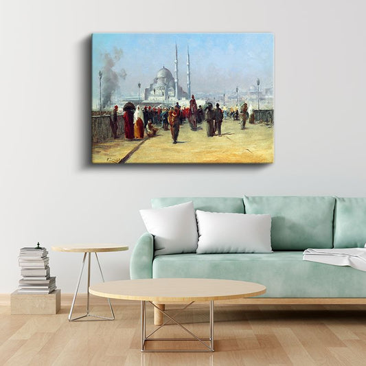 İstanbul Manzarası - Cami Önünde Kalabalık Kanvas Tablo
