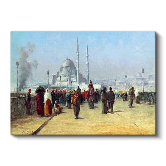 İstanbul Manzarası - Cami Önünde Kalabalık Kanvas Tablo