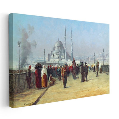 İstanbul Manzarası - Cami Önünde Kalabalık Kanvas Tablo