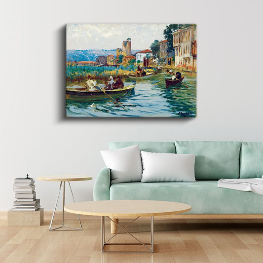 Boğaziçi Manzarası - Kayıklarla Yolculuk Kanvas Tablo