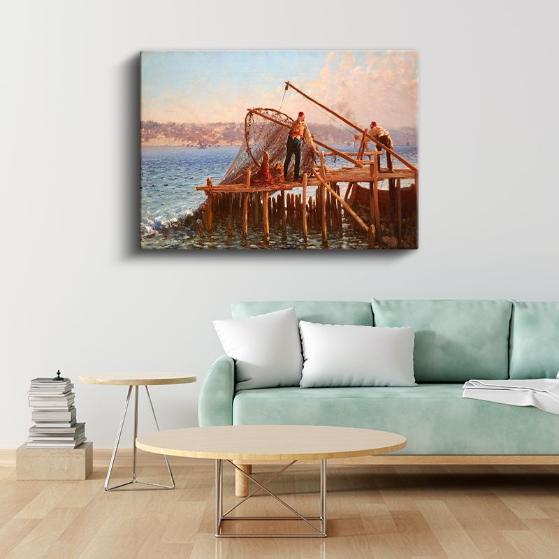 Balıkçı İskelesi - Ağ Çeken Balıkçılar Kanvas Tablo