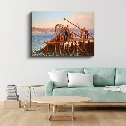 Balıkçı İskelesi - Ağ Çeken Balıkçılar Kanvas Tablo