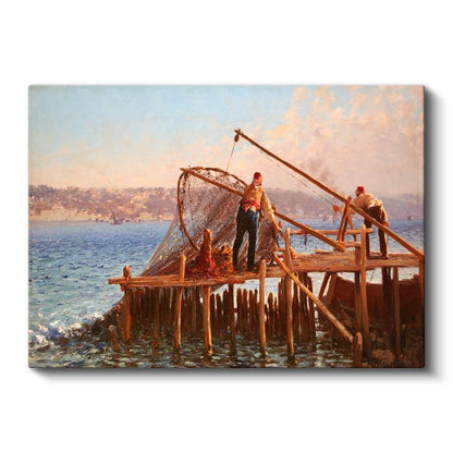 Balıkçı İskelesi - Ağ Çeken Balıkçılar Kanvas Tablo