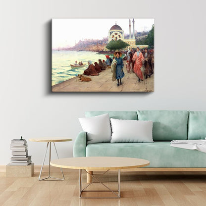 Ortaköy Sahili - Gezinti Yapan Hanımlar Kanvas Tablo