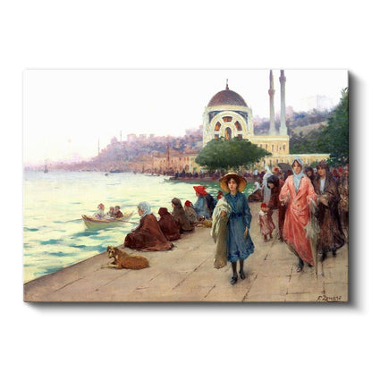 Ortaköy Sahili - Gezinti Yapan Hanımlar Kanvas Tablo