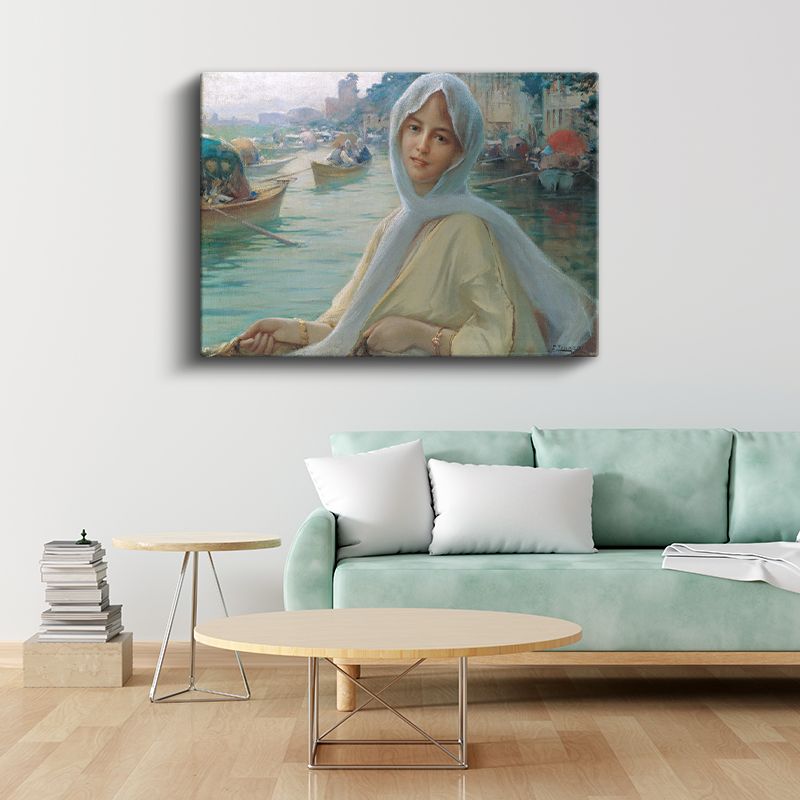 Boğaziçi Manzarası - Başörtülü Hanım Kanvas Tablo