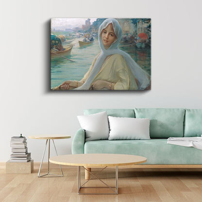 Boğaziçi Manzarası - Başörtülü Hanım Kanvas Tablo