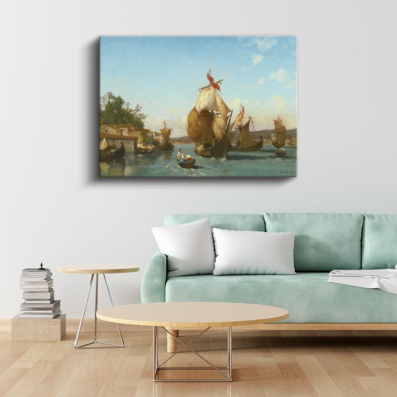 Fausto Zonaro - Boğaz'da Yelkenliler Kanvas Tablo