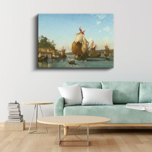 Fausto Zonaro - Boğaz'da Yelkenliler Kanvas Tablo