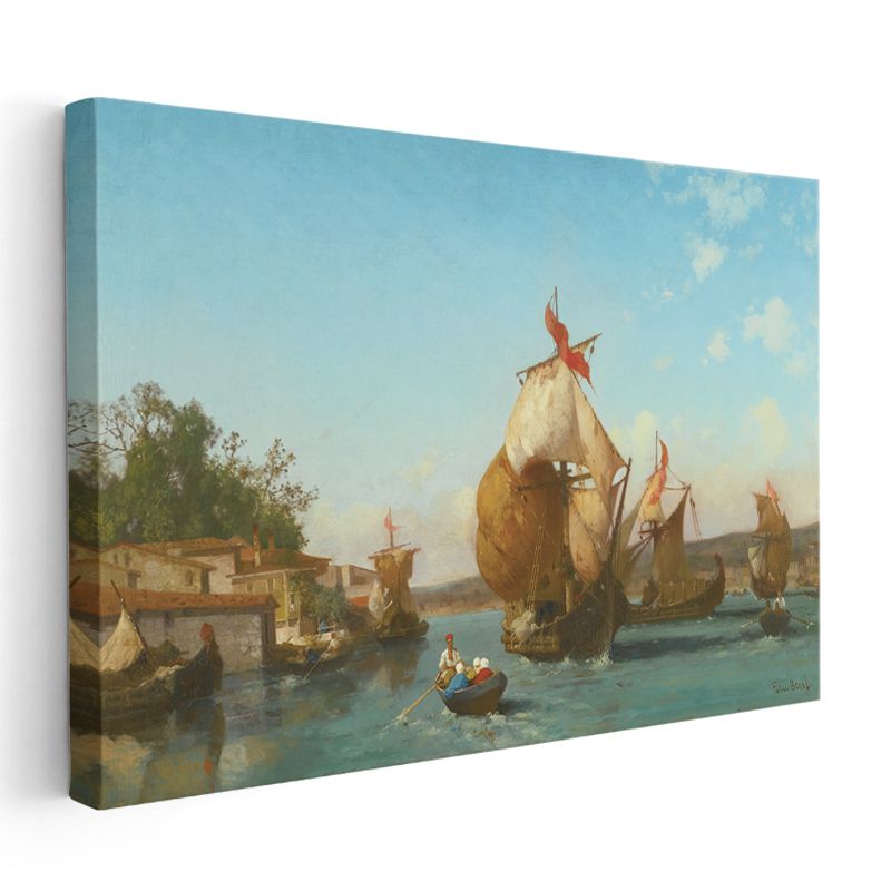 Fausto Zonaro - Boğaz'da Yelkenliler Kanvas Tablo