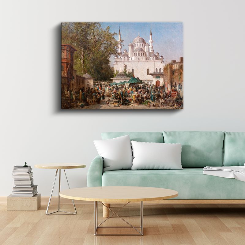 Fausto Zonaro - Cami Önünde Pazar Yeri Kanvas Tablo