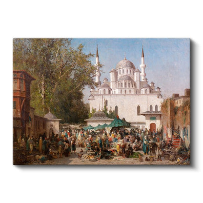 Fausto Zonaro - Cami Önünde Pazar Yeri Kanvas Tablo