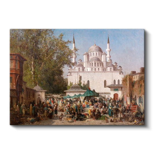 Fausto Zonaro - Cami Önünde Pazar Yeri Kanvas Tablo