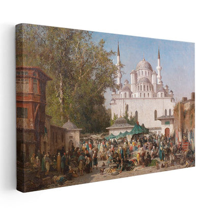 Fausto Zonaro - Cami Önünde Pazar Yeri Kanvas Tablo
