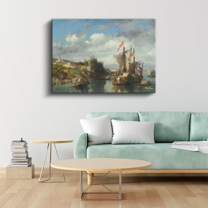 Fausto Zonaro - Osmanlı Kıyılarında Tekneler Kanvas Tablo