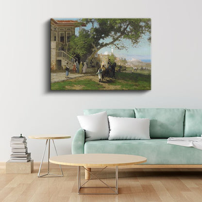 Fausto Zonaro - Konak Önünde Atlılar Kanvas Tablo