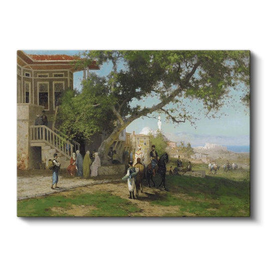 Fausto Zonaro - Konak Önünde Atlılar Kanvas Tablo