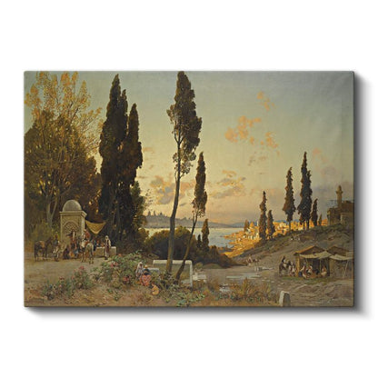 Boğaz Manzarası - Servi Ağaçları ve Çeşme Kanvas Tablo