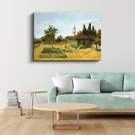 Osmanlı Köy Yaşamı - Yeşil Konak Manzarası Kanvas Tablo