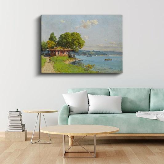 Boğaz Kıyısı - Yalı ve Deniz Manzarası Kanvas Tablo