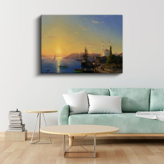 İstanbul Silueti - Gün Batımında Boğaz Manzarası Kanvas Tablo