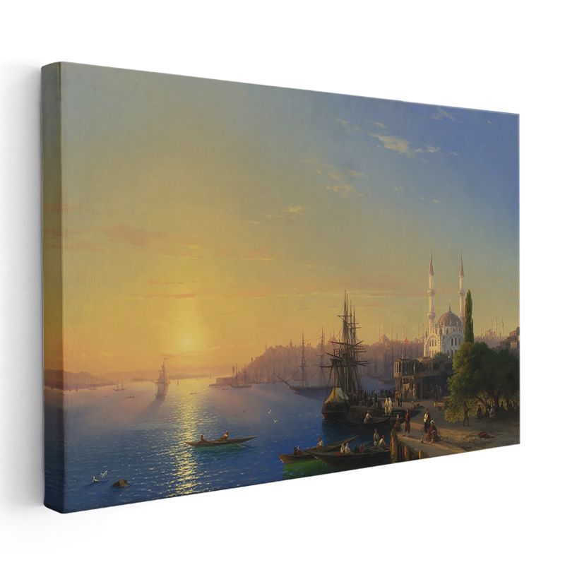 İstanbul Silueti - Gün Batımında Boğaz Manzarası Kanvas Tablo