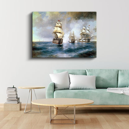 Osmanlı Donanması - Açık Denizde Savaş Gemileri Kanvas Tablo