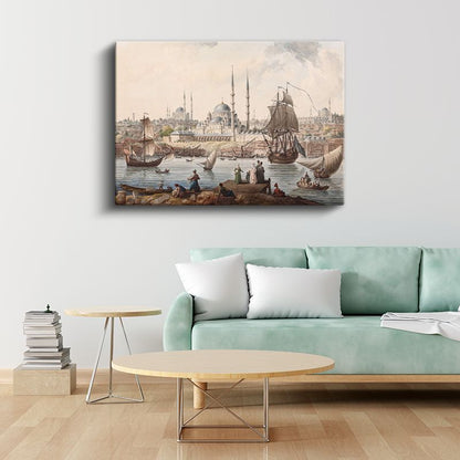 İstanbul Panoraması - Tarihi Yarımada ve Yelkenliler Kanvas Tablo