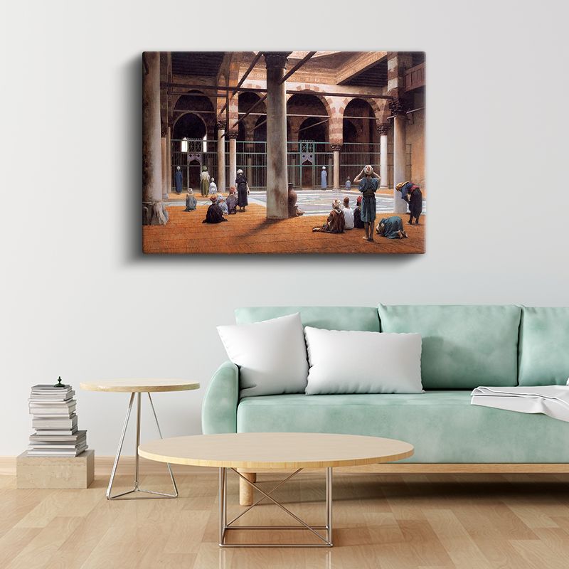 Cami İçi - İbadet Eden Müslümanlar Kanvas Tablo