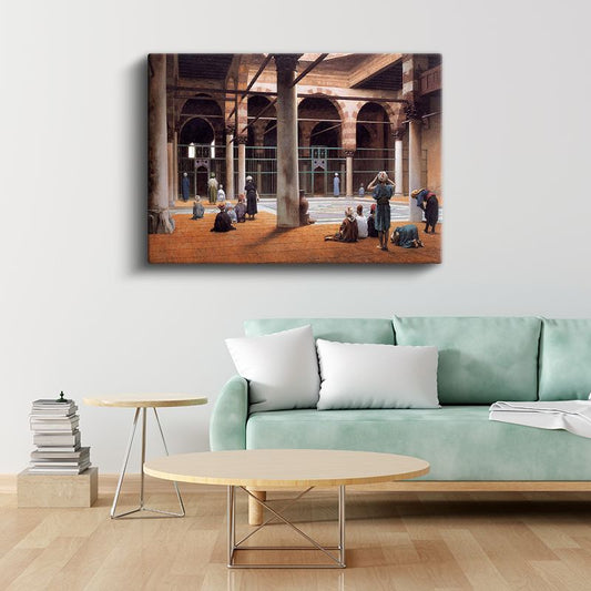 Cami İçi - İbadet Eden Müslümanlar Kanvas Tablo