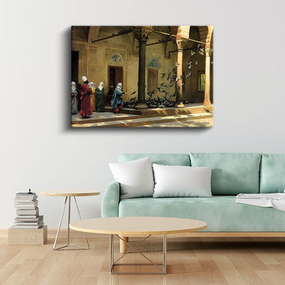 Osman Hamdi Bey - Güvercinli Avlu Kanvas Tablo