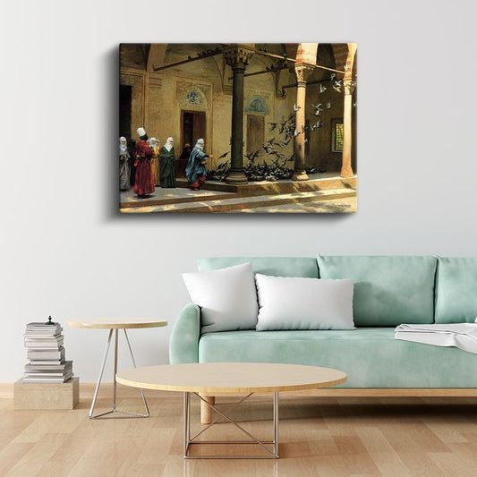 Osman Hamdi Bey - Güvercinli Avlu Kanvas Tablo