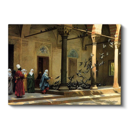 Osman Hamdi Bey - Güvercinli Avlu Kanvas Tablo