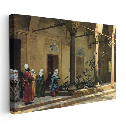 Osman Hamdi Bey - Güvercinli Avlu Kanvas Tablo