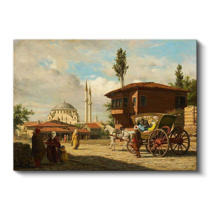 İstanbul Sokakları - Fayton ve Cami Manzarası Kanvas Tablo