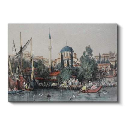 İstanbul Silueti - Tarihi Camiler ve Deniz Manzarası Kanvas Tablo