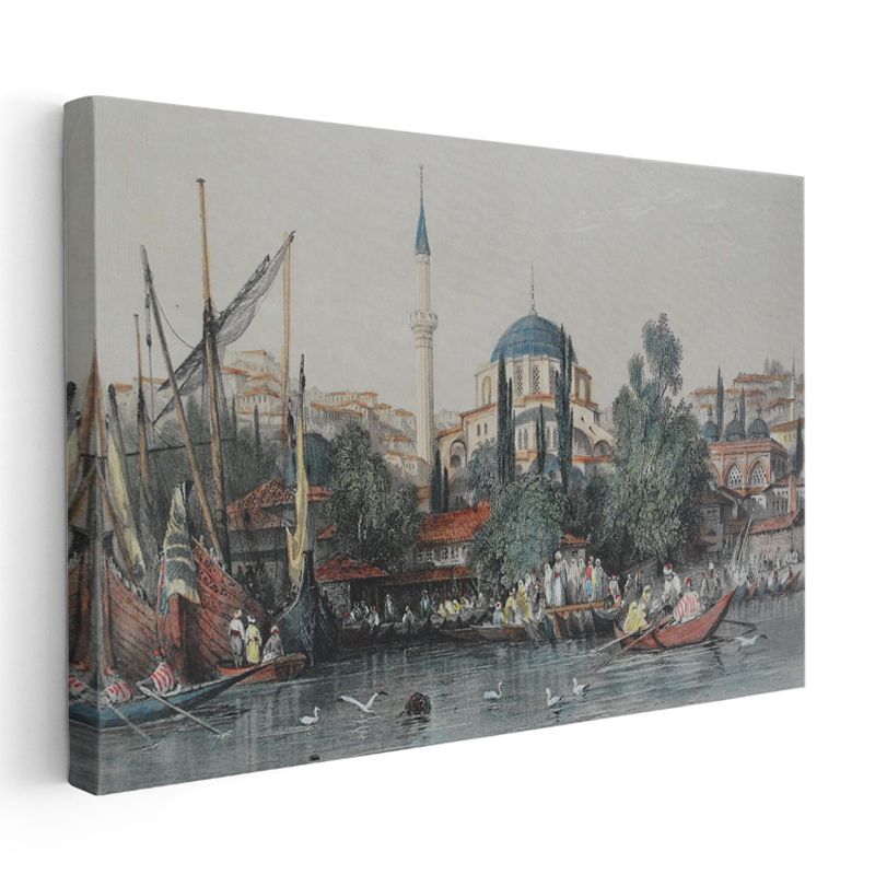 İstanbul Silueti - Tarihi Camiler ve Deniz Manzarası Kanvas Tablo