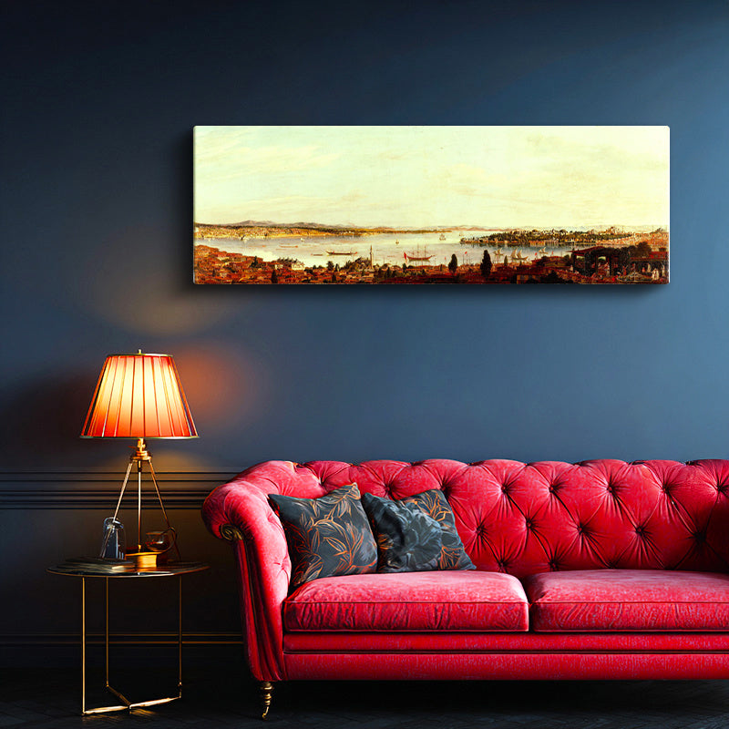 Yatay Panoramik Kanvas Tablo İstanbul Tarihi Silüet Manzarası Osmanlı Tablosu Ev Ofis Duvar Dekoru