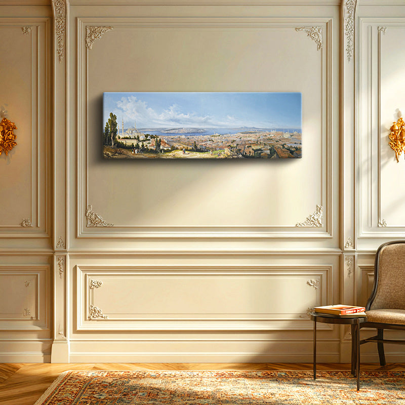 Yatay Panoramik Kanvas Tablo İstanbul Genel Şehir Manzarası Osmanlı Tablosu Ev Ofis Duvar Dekoru
