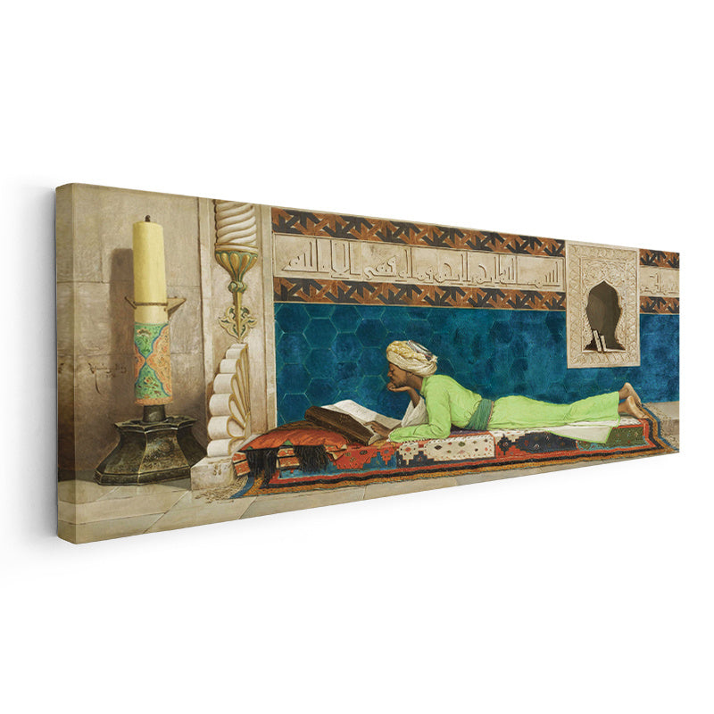 Yatay Panoramik Kanvas Tablo Medrese İç Mekan Sahnesi Osmanlı Tablosu Ev Ofis Duvar Dekoru