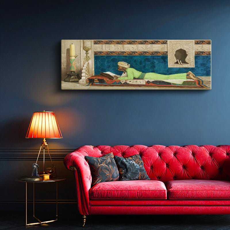 Yatay Panoramik Kanvas Tablo Medrese İç Mekan Sahnesi Osmanlı Tablosu Ev Ofis Duvar Dekoru