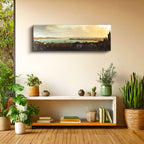 Yatay Panoramik Kanvas Tablo İstanbul Kıyı Yerleşimi Manzarası Osmanlı Tablosu Ev Ofis Duvar Dekoru