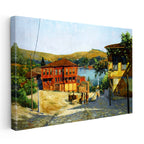 Yatay Kanvas Tablo Osmanlı Mahalle Yaşamı Sahnesi Osmanlı Tablosu Ev Ofis Duvar Dekoru