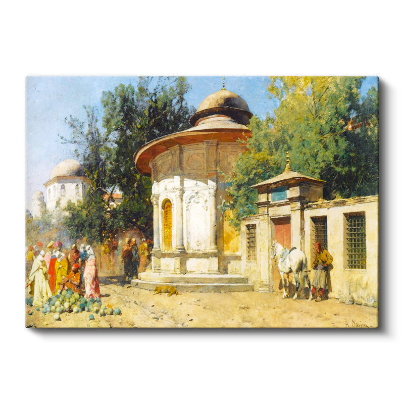 Yatay Kanvas Tablo Osmanlı Çeşme Meydanı Sahnesi Osmanlı Tablosu Ev Ofis Duvar Dekoru
