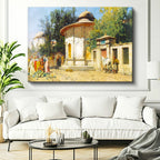 Yatay Kanvas Tablo Osmanlı Çeşme Meydanı Sahnesi Osmanlı Tablosu Ev Ofis Duvar Dekoru