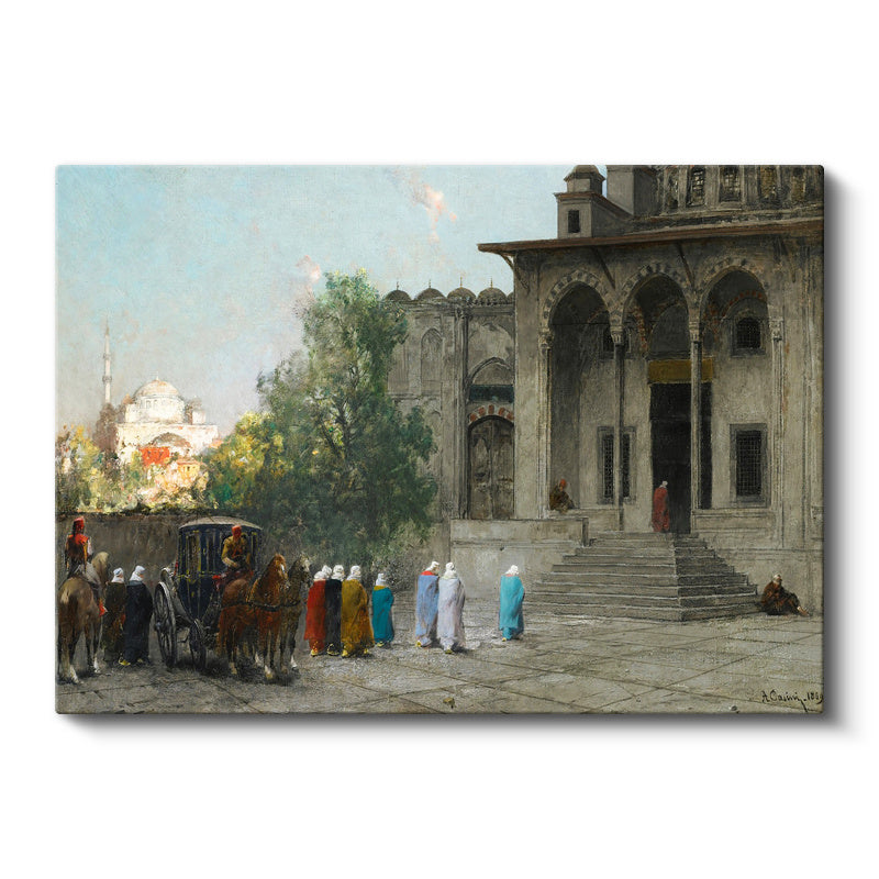 Yatay Kanvas Tablo Osmanlı Cami Avlusu Sahnesi Osmanlı Tablosu Ev Ofis Duvar Dekoru